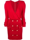 Balmain Stretch-knit V-neck Mini Dress In Red