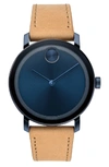 Movado Bold Evolution Leather Strap Watch, 40mm In Beige/ Blue