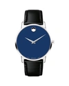 Movado Men's 40mm Ultra Slim Watch With Leather Strap Blue Museum Dial In Black / Blue