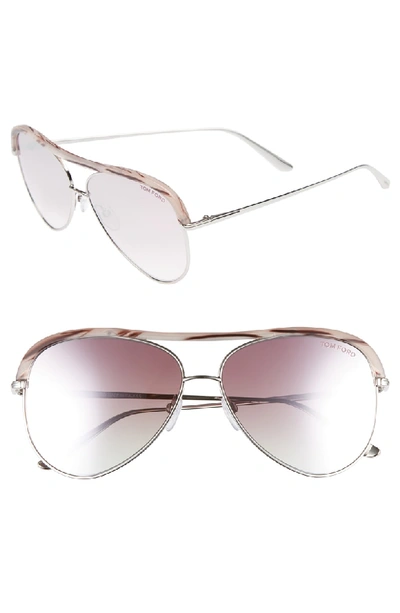 Tom Ford Sabine 02 Metal Aviator Sunglasses W/ Acetate Brow In Shiny Palladium/ Gradient Pink