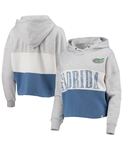 47 Brand Women's '47 Heathered Gray, Heathered Royal Florida Gators Lizzy Colorblocked Cropped Pullover Hoodi In Heathered Gray,heathered Royal