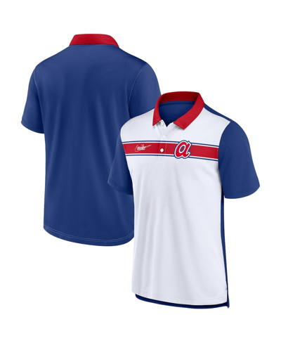 Nike Men's  White, Royal Atlanta Braves Rewind Stripe Polo Shirt In White,royal