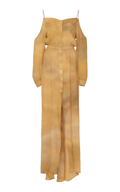 Balmain Cold Shoulder Ls Tie-dye Dress In Gold