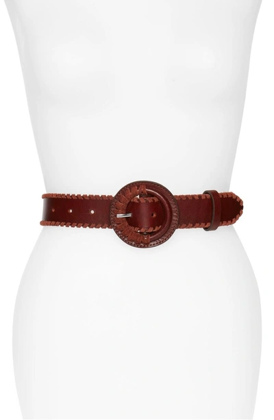 Rebecca Minkoff Layla Whipstitch Leather Belt In Luggage / Nickel