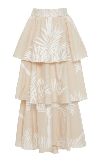 Johanna Ortiz Tremendously Wild Embroidered Cotton Voile Skirt In Ecru