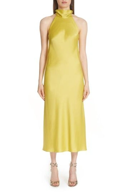 Galvan Sienna Satin Midi Dress In Chartreuse