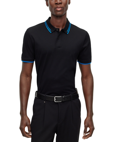 Hugo Boss Boss By  Men's Collarless Slim-fit Polo Shirt In Black