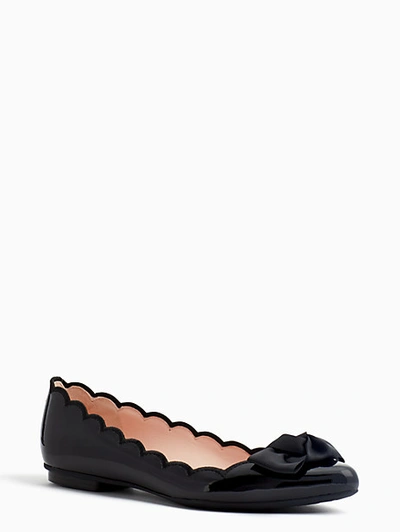 Kate Spade Scalloped Leather Flats In Black