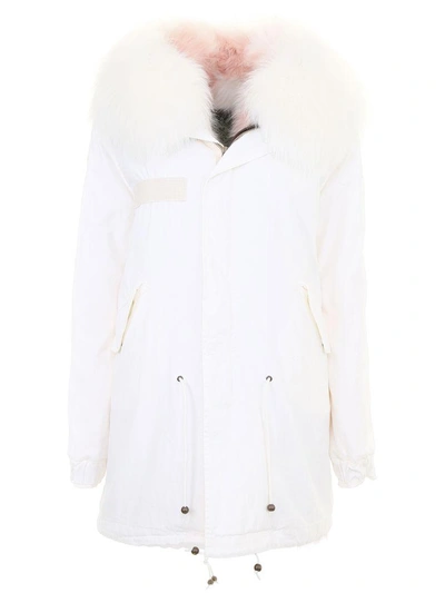 Mr & Mrs Italy Midi Parka With Fur In Pink Mouse Whitebianco