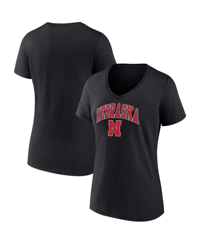 Fanatics Women's  Black Nebraska Huskers Evergreen Campus V-neck T-shirt