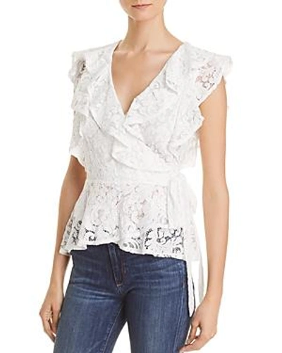 Lucy Paris Ruffled Lace Wrap Top In White