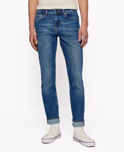 Hugo Boss Boss By  Men's Slim-fit Knitted Denim Jeans In Medium Blue