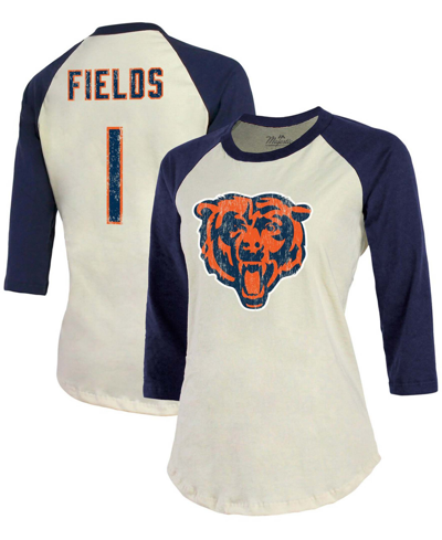 Industry Rag Women's Justin Fields Cream And Navy Chicago Bears Player Name Number Raglan 3 And 4-sleeve T-shirt In Cream,navy