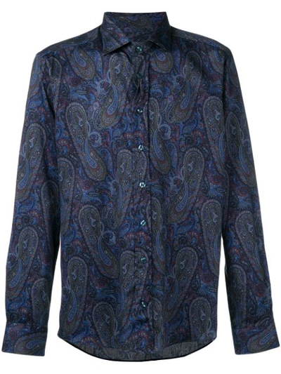 Etro Paisley-print Cotton Shirt In Blu Scuro