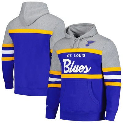 Mitchell & Ness Men's  Blue, Heather Gray St. Louis Blues Head Coach Pullover Hoodie In Blue,gray