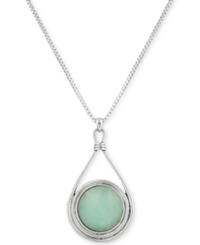Lucky Brand Silver-tone Round Stone Reversible 32" Pendant Necklace