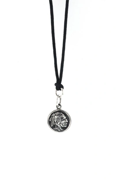 King Baby Men's Chief Disc Black Cord 24" Pendant Necklace In Sterling Silver