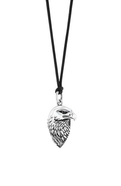 King Baby Men's Eagle Black Cord 24" Pendant Necklace In Sterling Silver
