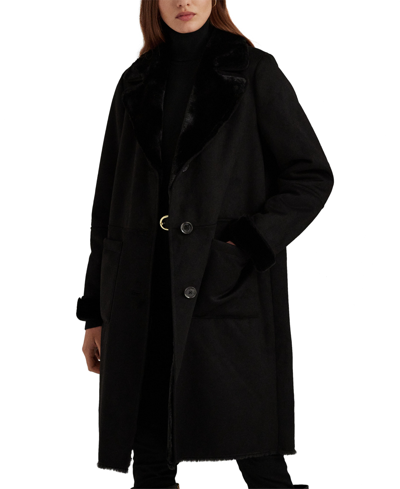 Lauren Ralph Lauren Women's Faux-suede & Faux-fur-trim Coat In Black