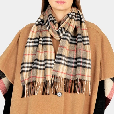 Burberry 168x30 Classic Check Cashmere Scarf In Camel Cashmere