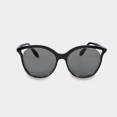 Victoria Beckham Cut Away Kitten Sunglasses In Black And Gold Acetate And Steel Nickel