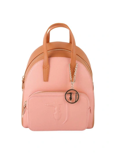 Trussardi Ischia Saffiano Faux Leather Backpack In Camel - Pink