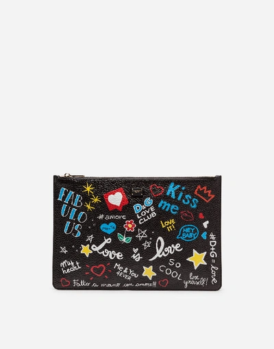 Dolce & Gabbana Tumbled Calfskin Pouch In Black