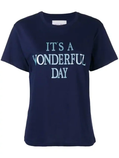 Alberta Ferretti 'it's A Wonderful Day'-print Cotton-jersey T-shirt In Blue