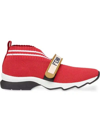 Fendi 30mm Logo Strap Neoprene Sneakers In Red