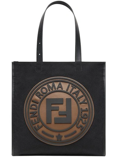 Fendi Circle Logo Canvas Tote Bag In Nero Maya|nero