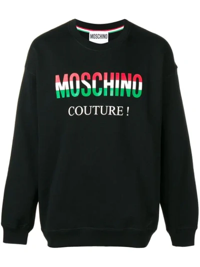 Moschino Italy Logo Printed Cotton Sweatshirt In Black