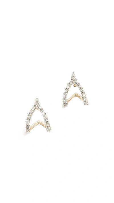 Adina Reyter 14k Baguette Double J Hoop Earrings In Yellow Gold