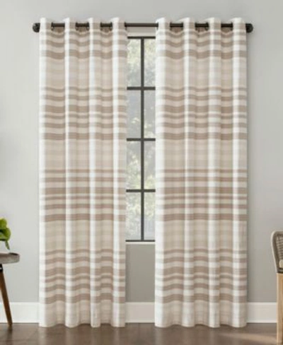 Scott Living Delta Tonal Stripe Cotton Semi Sheer Grommet Curtain Panel In Oat