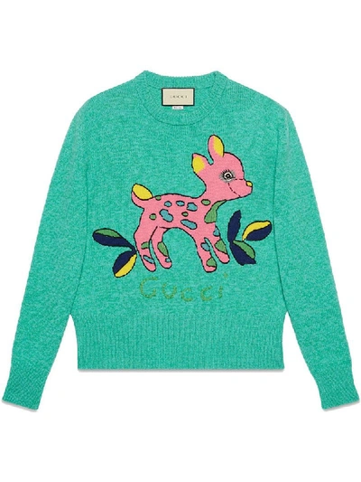 Gucci Wool Sweater With Fawn In Blue