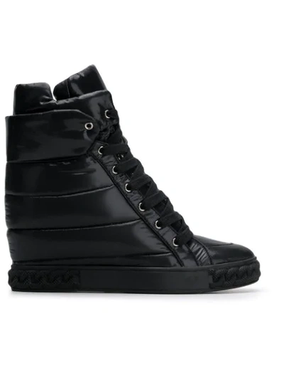 Casadei 80mm Quilted Nylon Wedged Sneakers In Black