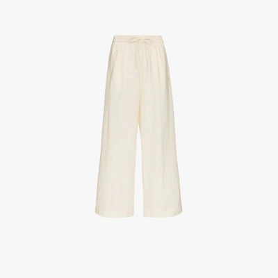 Marysia Montauk Embroidered Cotton Trousers In Nude/neutrals