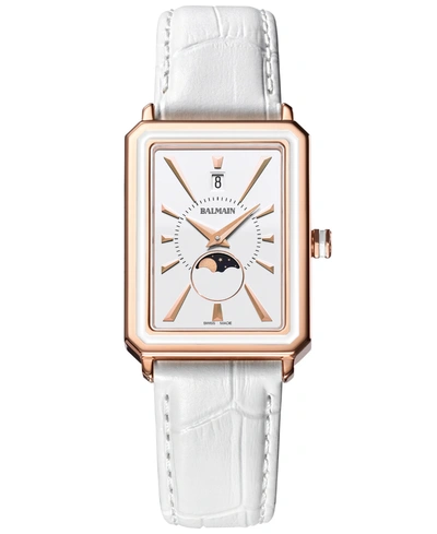 Balmain Women's Swiss Eirini Moonphase White Leather Strap Watch 28x37mm In Pink,white