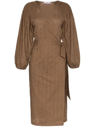 Marysia Pink Sands Broderie Anglaise Cotton Wrap Dress In Brown