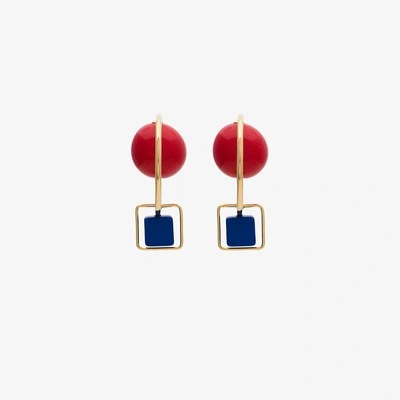 Marni Red And Blue Resin And Metal Hook Earrings