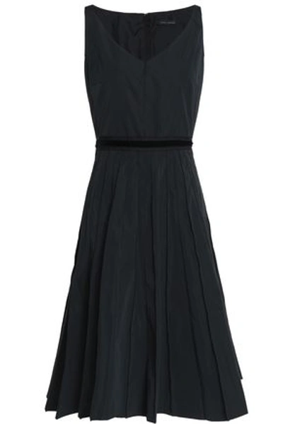 Marc Jacobs Woman Velvet-trimmed Pleated Taffeta Dress Black