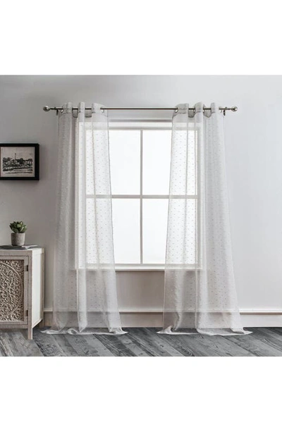 Dainty Home Ribbons Set Of 2 Sheer Panel Curtains In White