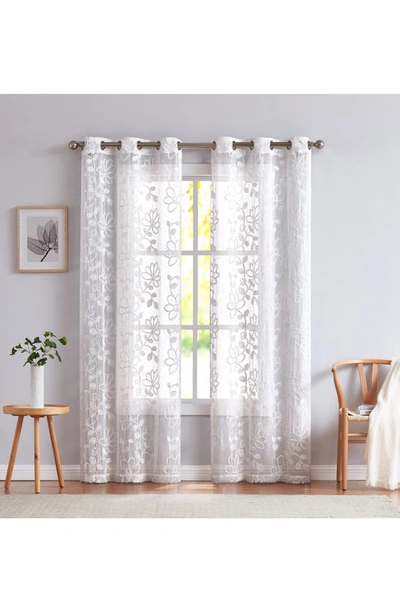 Dainty Home Rita Floral Set Of 2 Sheer Panel Curtains In White