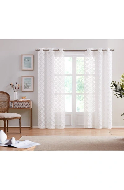 Dainty Home Katie Set Of 2 Textured Sheer Panel Curtains In White