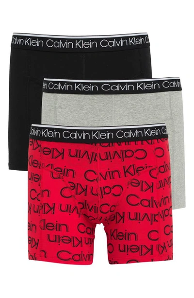 Calvin Klein 3-pack Stretch Cotton Boxer Briefs In Kmz Grey Heathe