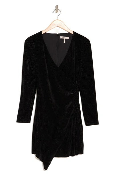 Bcbgeneration Long Sleeve Velvet Faux Wrap Dress In Black,silver