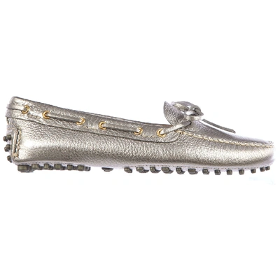 Car Shoe Women's Leather Loafers Moccasins  Drive In Silver