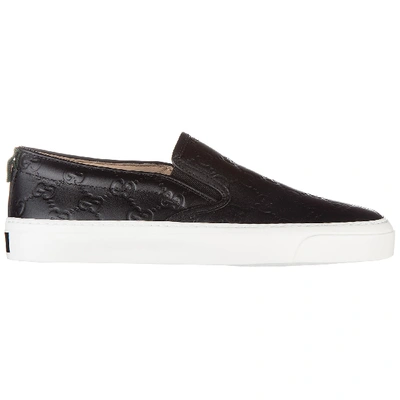 Gucci Women's Leather Slip On Sneakers Signature In Black | ModeSens