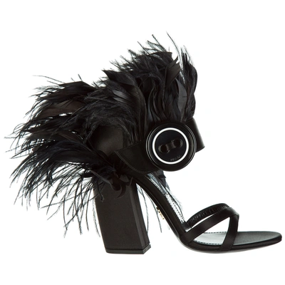 Prada Women's Heel Sandals Piume In Black | ModeSens