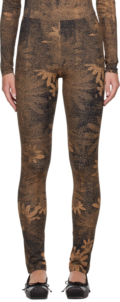 Mm6 Maison Margiela Abstract-print Elasticated-waist Leggings In 001s Tan/black