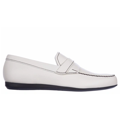 Prada Men's Leather Loafers Moccasins In White